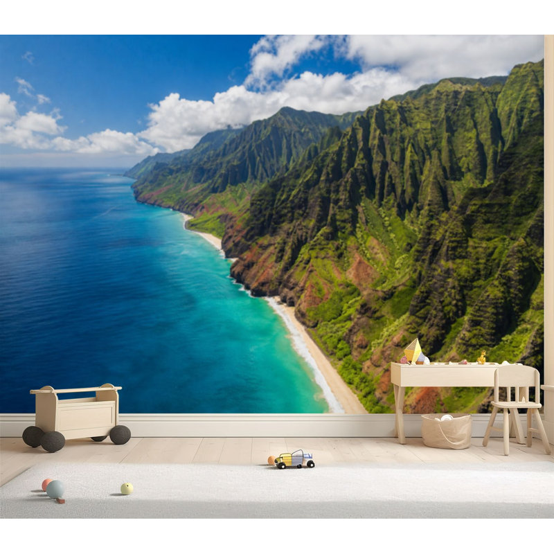 Papier peint adhésif autocollant, vue sur la côte de Napali, Hawaii, Mountain Beach, L 69 po x l 96 po