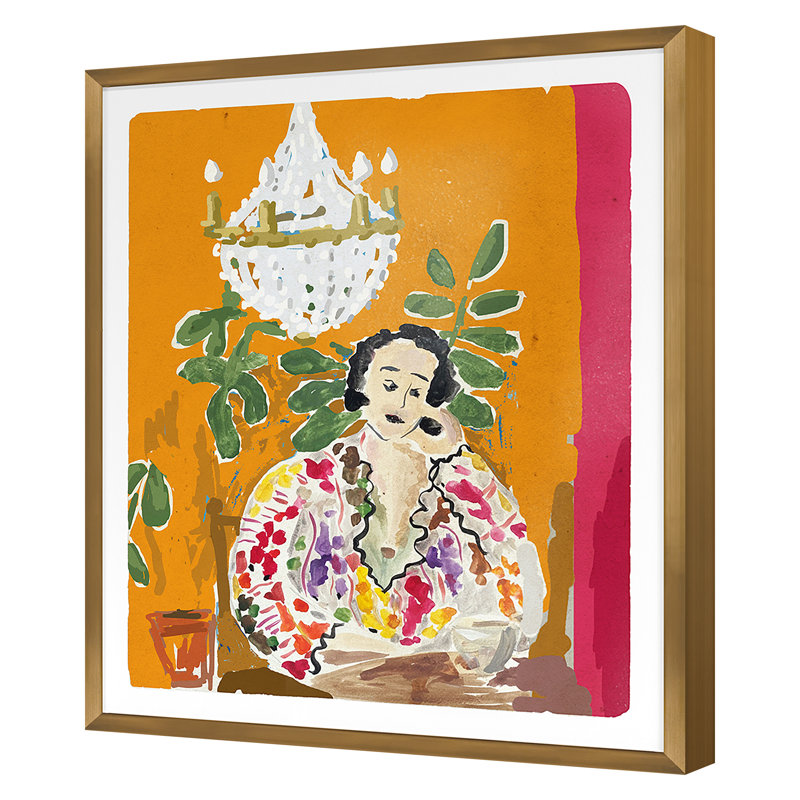 Madeline Orange Print by Dana Gibson, 40" H x 35" W x 0.75" D, Gold