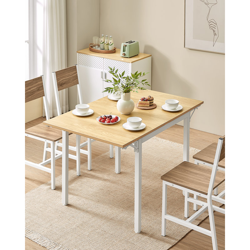Brimmer Metal Base Dining Table, White, Natural Oak