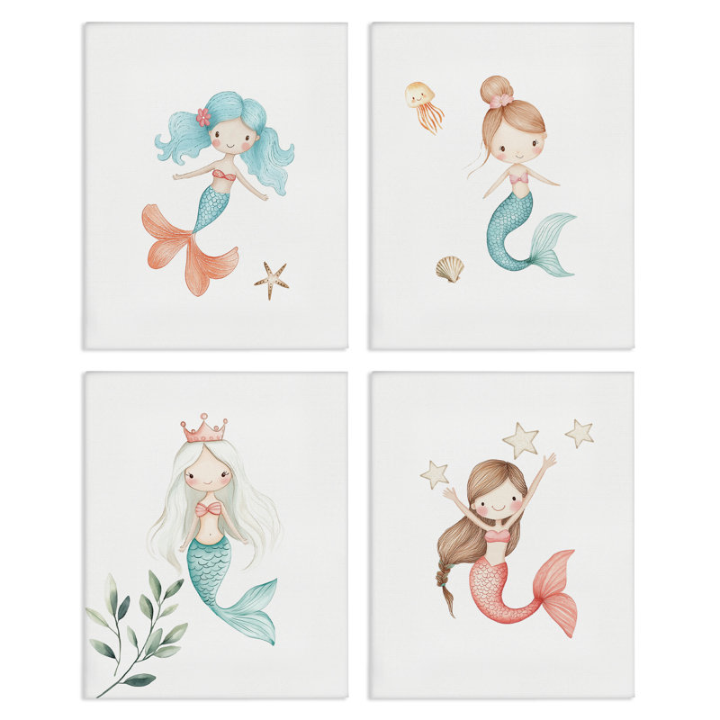 Mermaid's Ocean Adventures, ensemble de 4 pièces sur toile, design par Christine Simpson Art, H 14 po x l 44 po