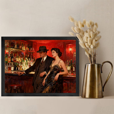 Black Framed Vintage Elegant men and women in bars Wall Art Retro Style Framed Prints