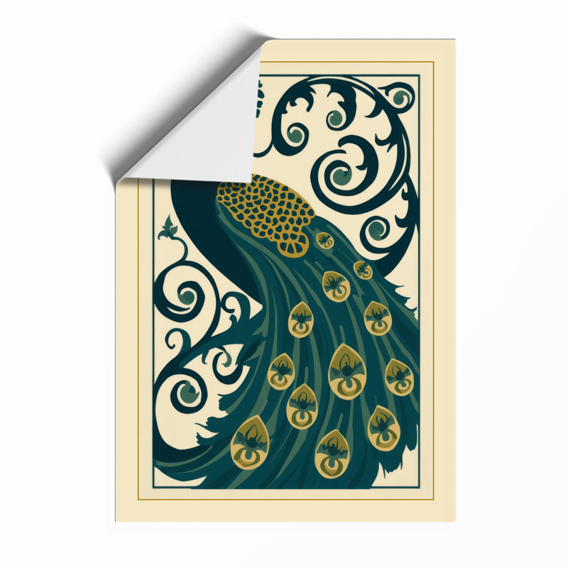 Ornamental Peacock Art Deco - Framed Print, A4 - 29.7 x 21.0 cm, Unframed