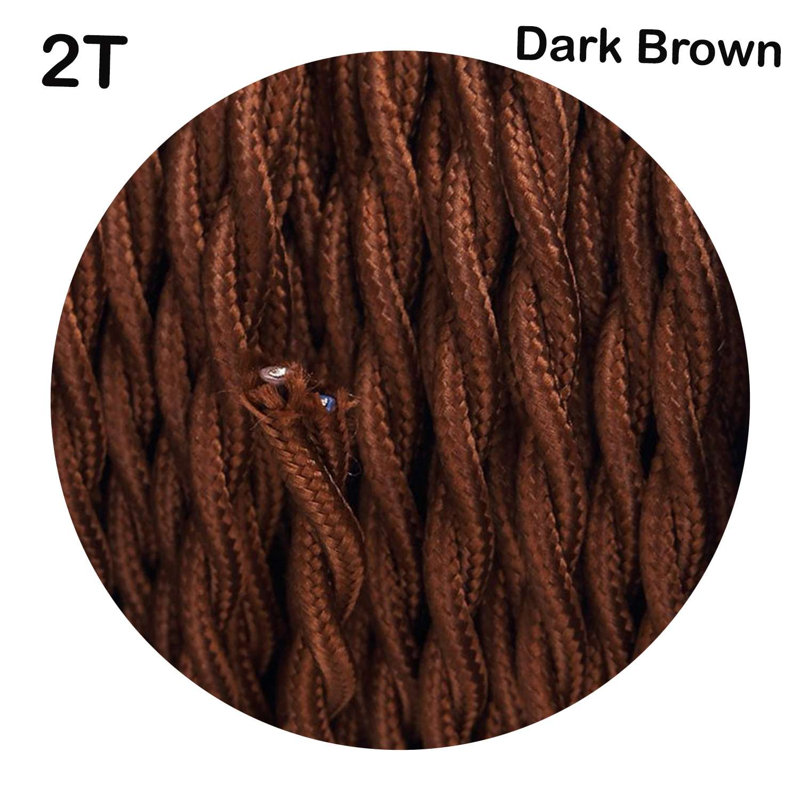 2Core Twisted Vintage Coloured 0.75Mm Braided Fabric Flexible Electrical UK Lighting Wire Cable, Dark Brown