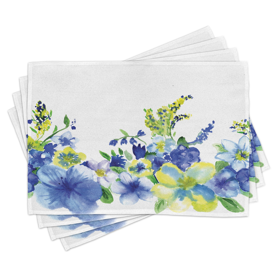 Platzdeckchen 4er-Set, Aquarellblume, blau-gelb