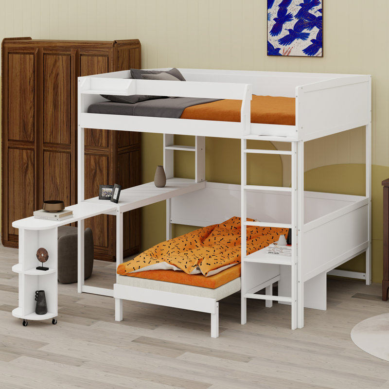 Lit mezzanine peu encombrant avec bureau et coin canapÃ© intÃ©grÃ©, White