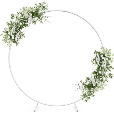 Supports de fond ronds de 8,2 pi, cadre en forme d'arc de ballon en métal, fête d'anniversaire de mariage, blanc