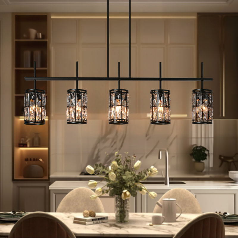 Luminaire suspendu linéaire pour îlot de cuisine à 5 lumières l 45,3 po Baconton avec détails en cristal
