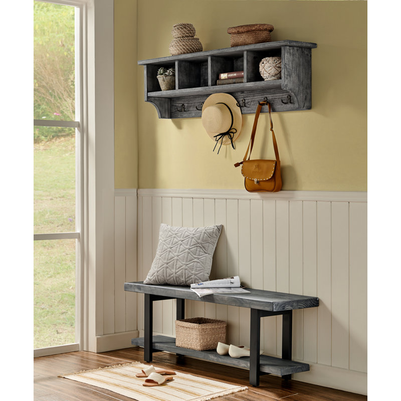 Solid Wood Storage Bench, Slate Grey