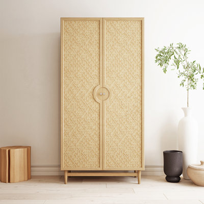 Armoire de rangement à double porte en bois de frêne et bois massif de style médiéval