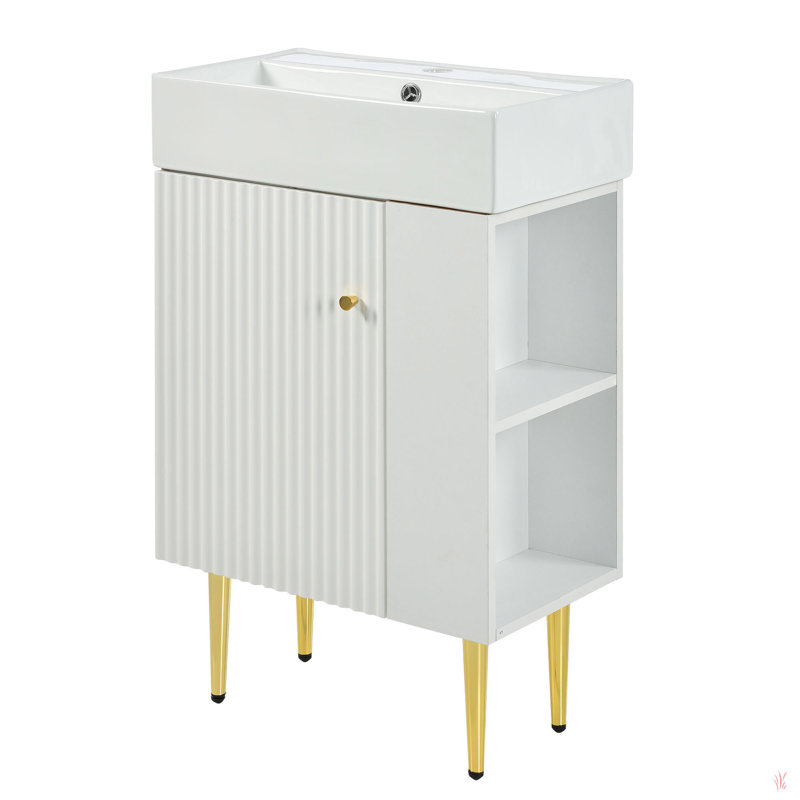 Meuble-lavabo simple 21,6 po, armoire combinée, meuble de rangement pour salle de bain, lavabo simple en céramique, Blanc