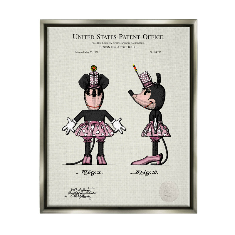 Art de giclée encadrée par brevet de souris rose par Karl Hronek, Cadre flottant gris lustré, H 21 po x l 17 po x P 1,7 po