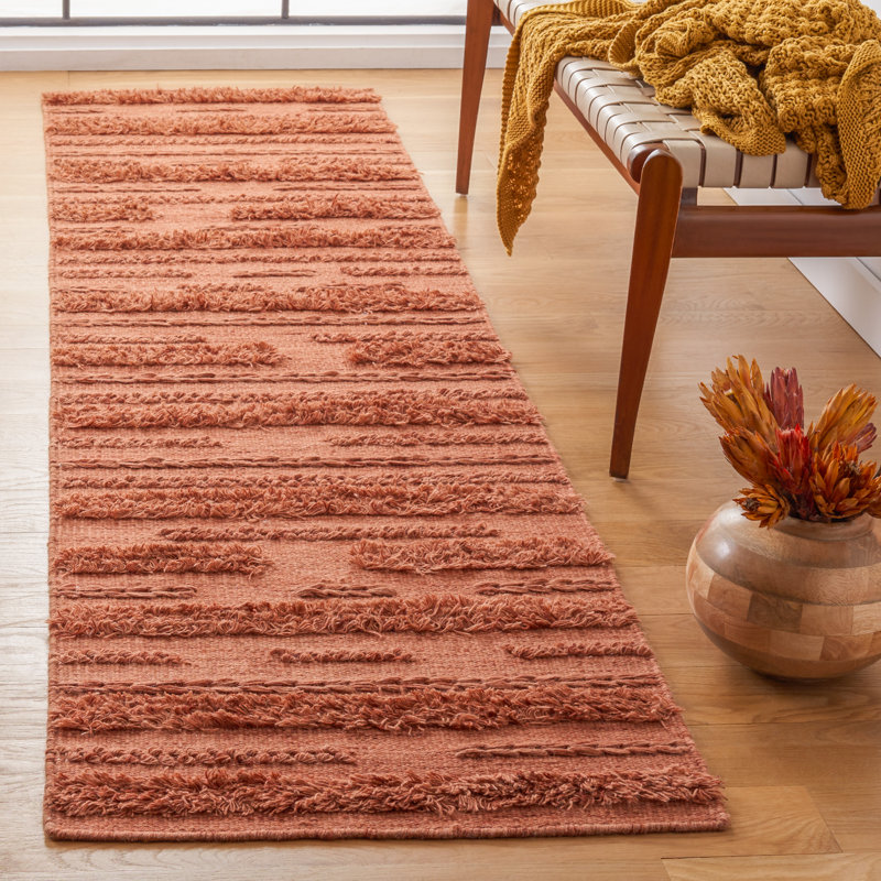 Handmade Rust Wool and Cotton Tufted Runner Rug