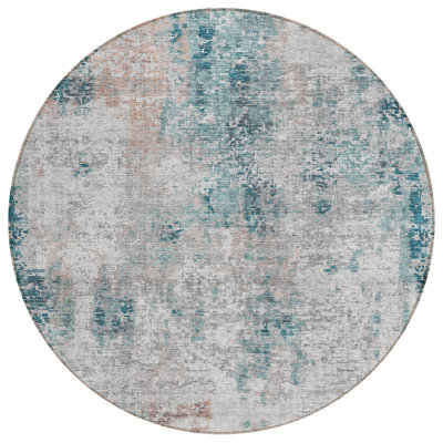 Tapis extérieur rond lavable abstrait bleu sarcelle 8 pi 8 pi