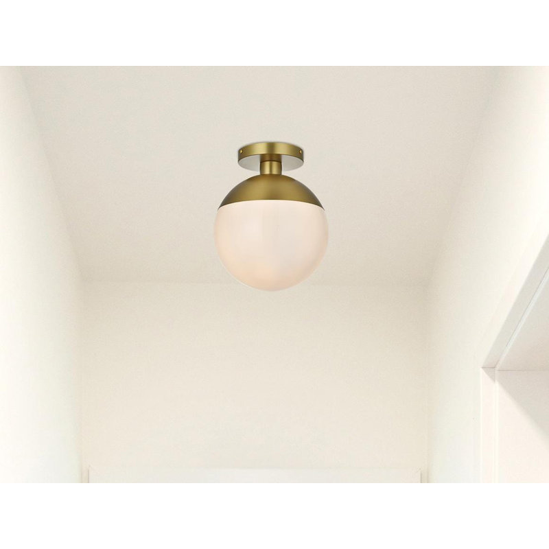 Plafonnier semi-encastré 1 lumière Yearby, Blanc, H 12,25 po x l 10 po x P 10 po, Or satiné