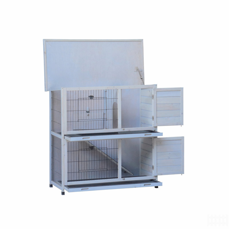 Cage à lapin pour l'extérieur et l'intérieur à 2 étages, cage à lapin avec couloir, plateaux anti-fuites amovibles, rampe antidérapante et toit imperméable pour petits animaux