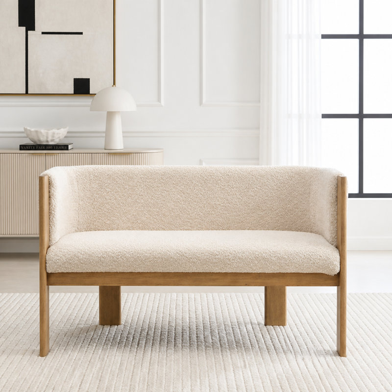 Causeuse en bois massif avec accoudoirs, Amande, cendré naturel