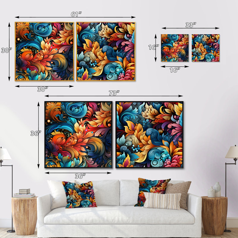 Wallsend - Ensemble de 2 collages floraux et botaniques carrés, H 36 po x l 73 po, Toile tendue