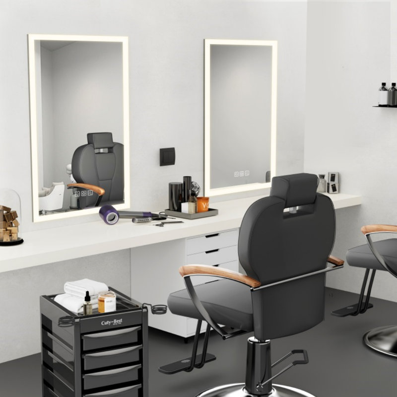 Lumière avant lumineuse pour miroir de salle de bain à DEL 36 po x 28 po, désembuage de 5 minutes, réflexion Full HD, 3 couleurs à intensité variable, fixation murale