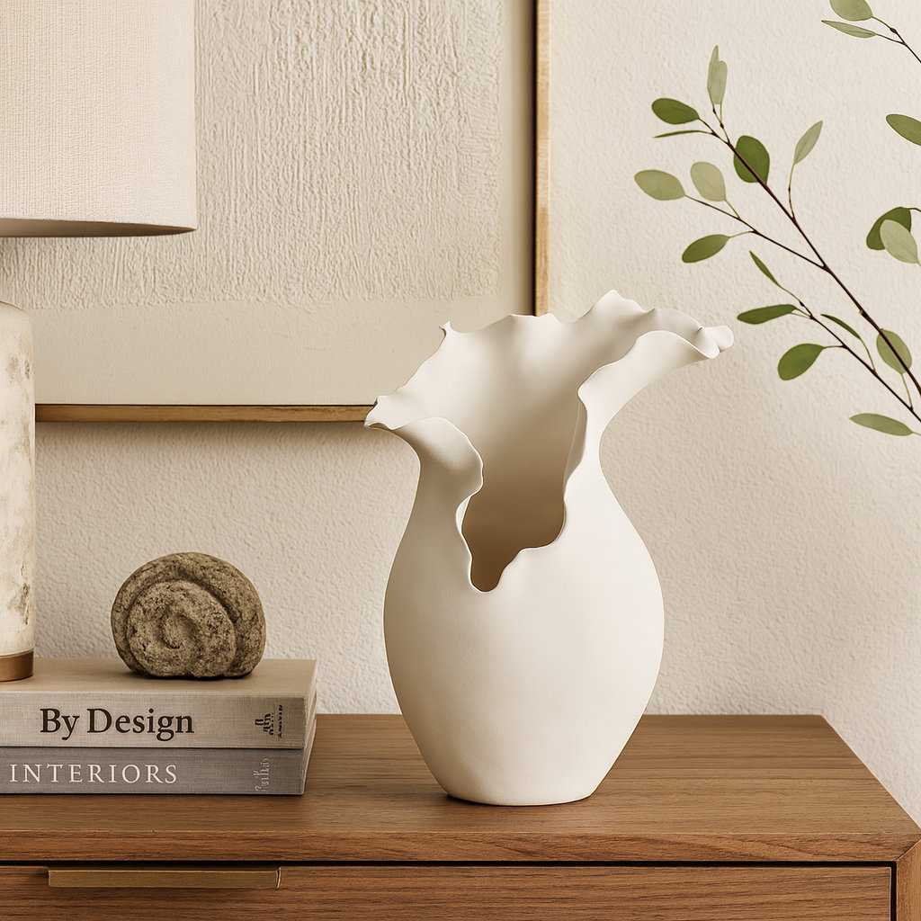 Bia Ceramic / Porcelain Table Vase, White, 14.8" H x 9.15" W x 9" D