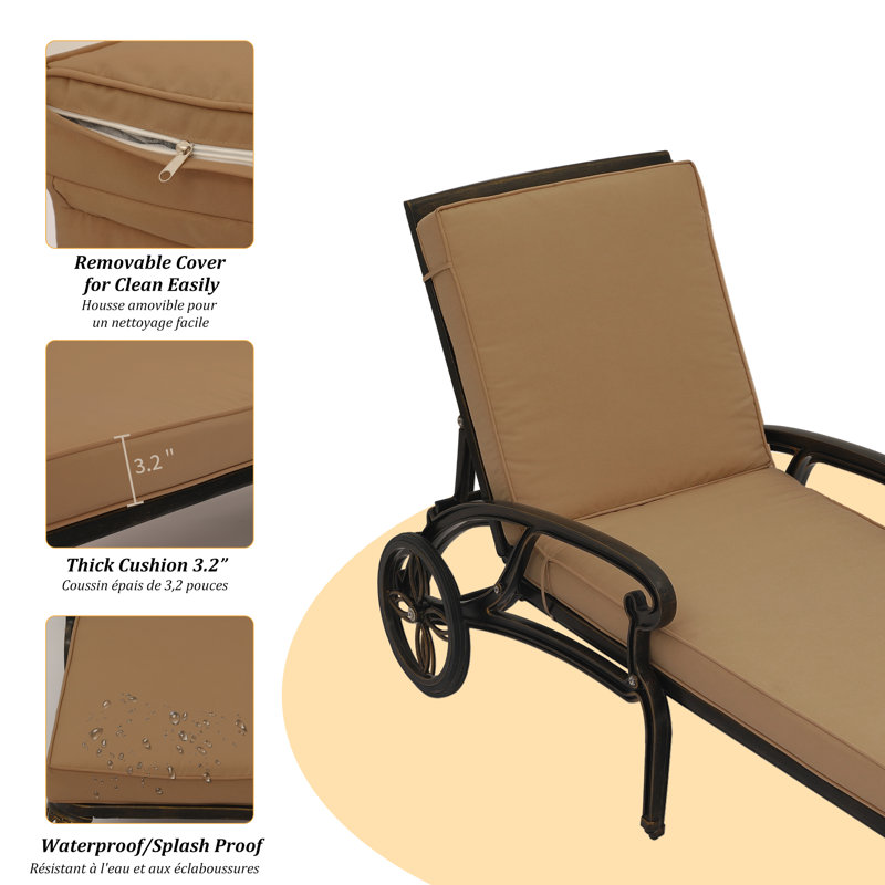 Outdoor Chaise Lounge , Cushion Included, Beige
