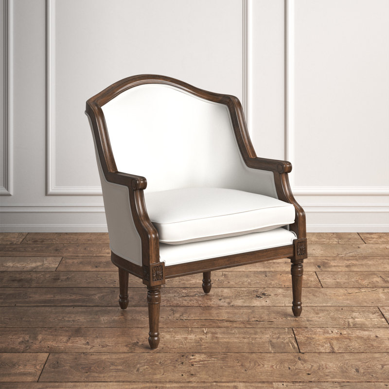 Atanasio 27.75" Wide Arm Chair, White Linen Blend, Dark Brown