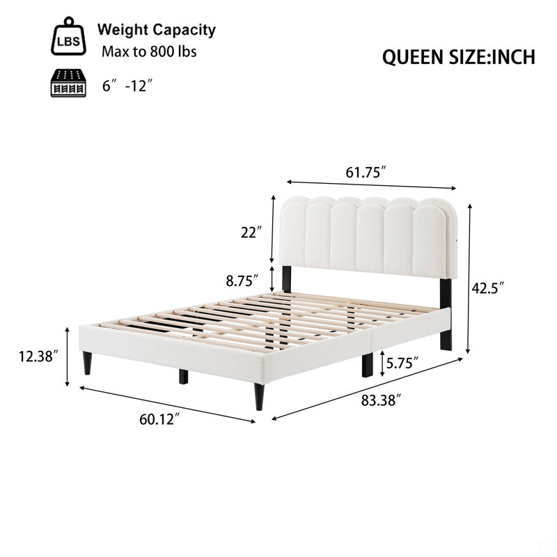 Headboard Bed Frame Bedroom Soft Bed, Queen, Queen