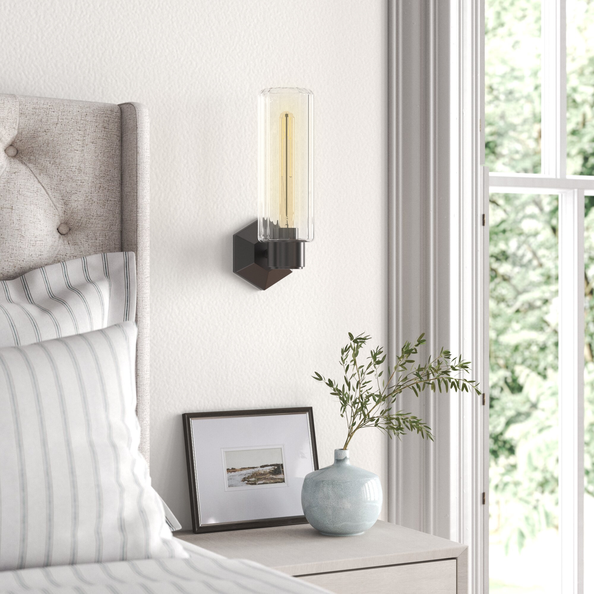 Abigail Single Light Glass Dimmable Armed Sconce, Old Bronze