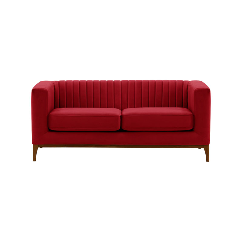 Buie Velvet Sofa, Red, Dark Oak