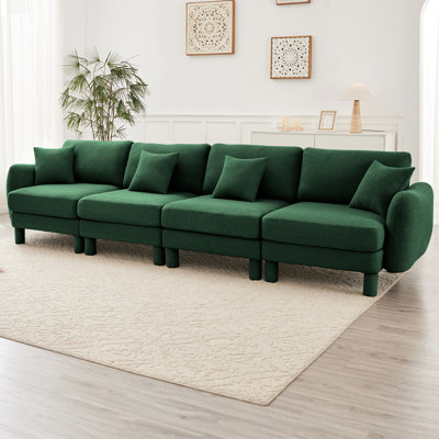 Tissu à 4 places Boucle avec pieds élégamment courbés et enveloppés de tissu, conçus pour la détente dans le salon, système de ressorts cylindriques en forme de coquillage à ressorts et siège moelleux