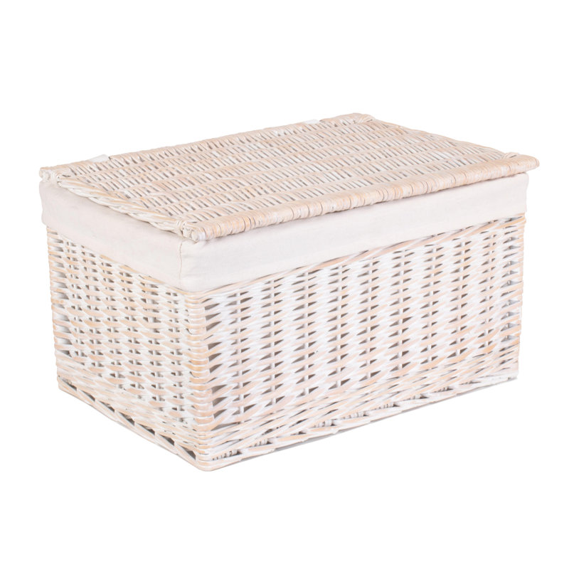 Wicker Extra Large Lined Storage Hamper Basket, White Wash/White