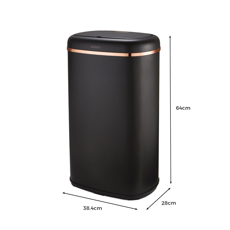 Tower Cavaletto Square Sensor Waste Bin, 58L, Black / Rose Gold