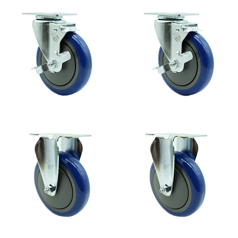 Ensemble de 4 roulettes en polyuréthane, Bleu