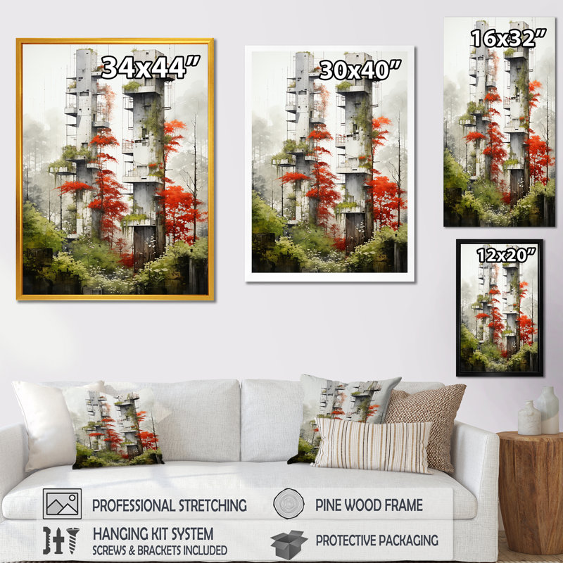 Minimalisme botanique, tours de la jungle III - art mural tours, H 40 po x l 30 po x P 1,5 po, Cadre photo noir simple