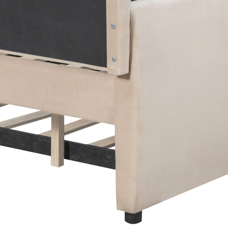 Rachiel Sophisticated Velvet Upholstered Daybed with Trundle, Beige