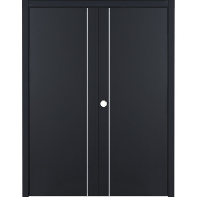 Glam G-Pro 003 - Porte intérieure double en stratifié noir doux pré-suspendu 36 po x 80 po
