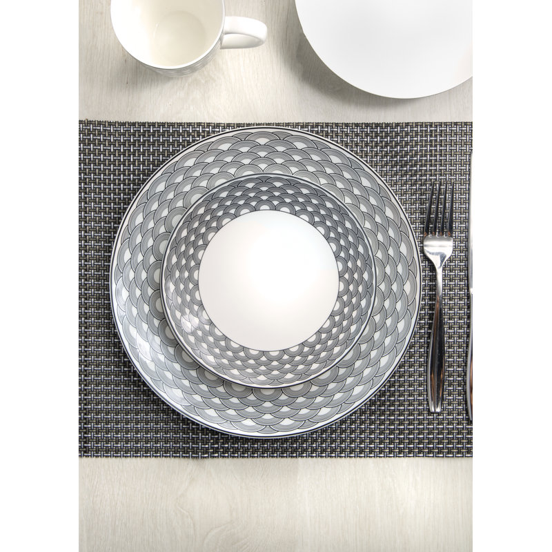 Harlequin Coupe 16 Piece Black Edged Dinnerware Set, Service for 4, Black