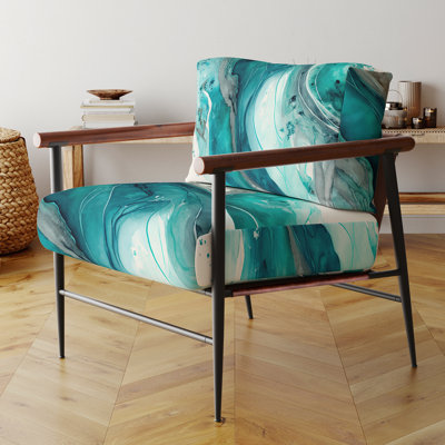 Turquoise Waves In Paradise V - Fauteuil rembourré moderne, fauteuil d'appoint bleu