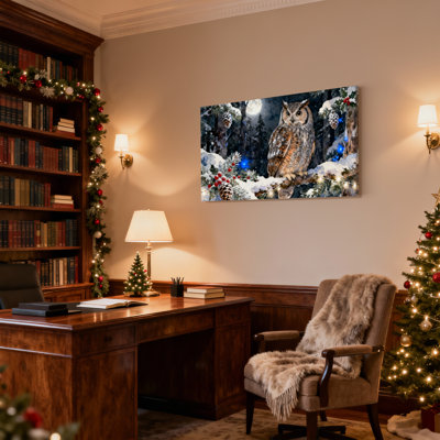 Hiboux de Noël, forêt enneigée au clair de lune, clair de lune, ensemble de 3 impressions sur toile