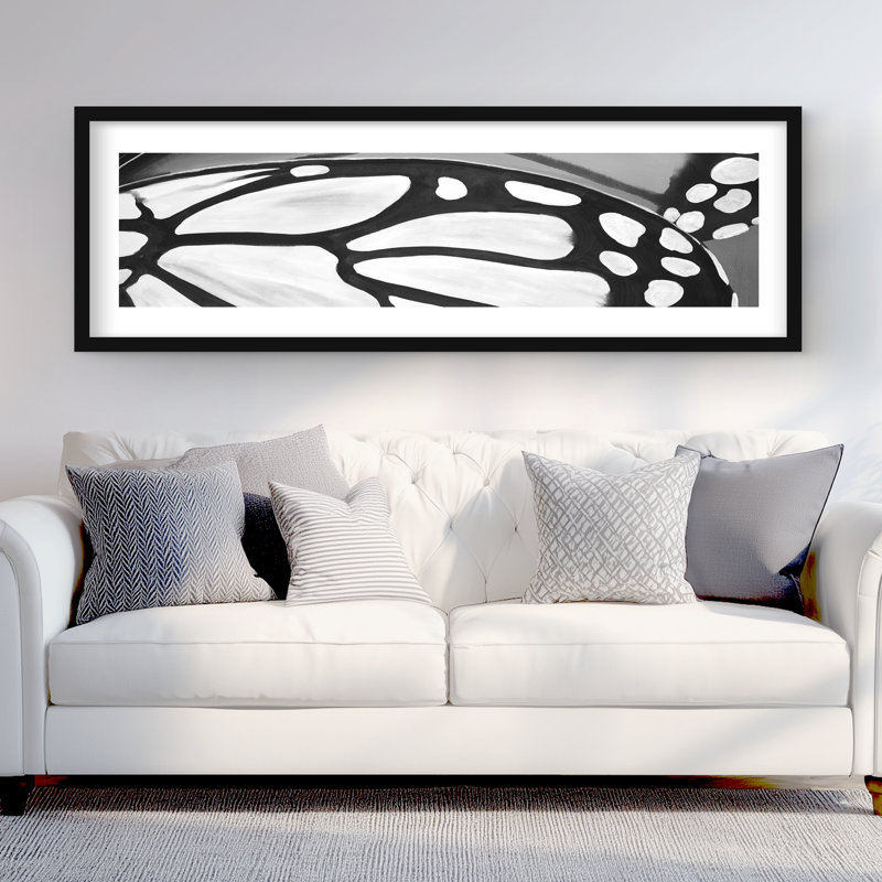«Butterfly Wings Clos clos - Black & White Insect», reproduction encadrée
