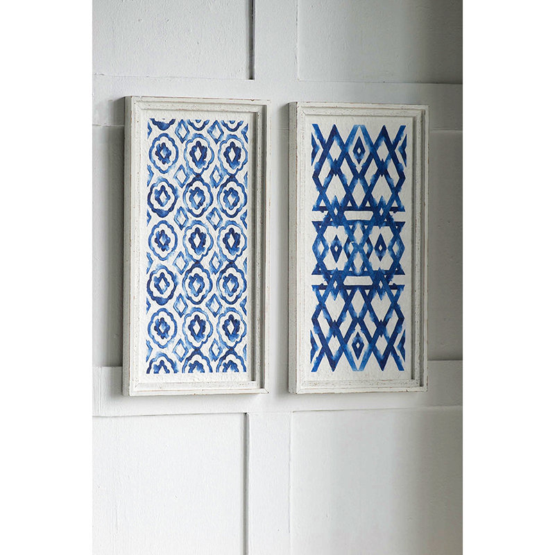 Ensemble de 2 sculptures suspendues bleues et blanches, décoration murale moderne, 12,5 po x 24,5 po