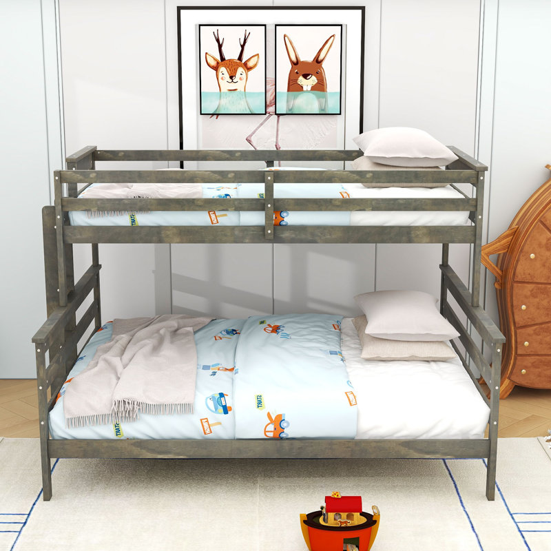 Lit superposé en bois pour enfants Alkiviadis, Simple TG sur grand, gris