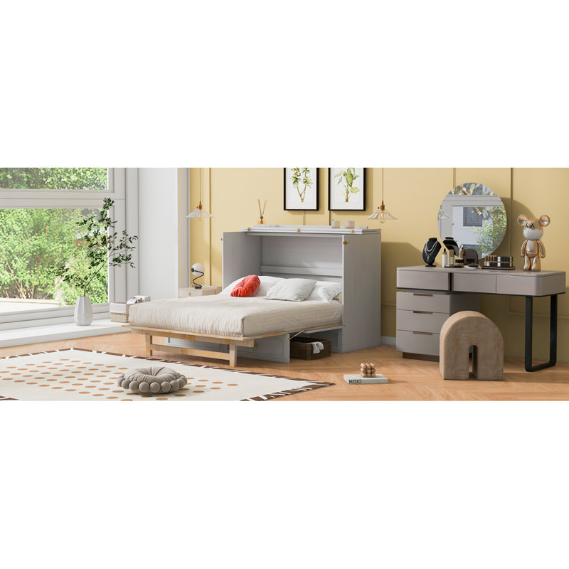 Lit escamotable avec grands tiroirs Murphy, Lit double, Blanc