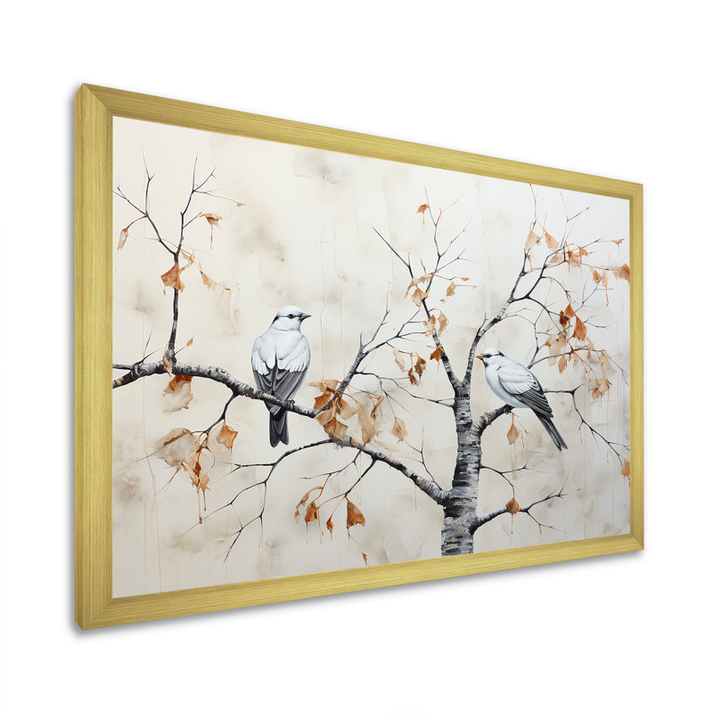 Arbre de bouleau avec oiseaux - Minimalisme, Cadre photo doré simple, H 12 po x l 20 po x P 1 po