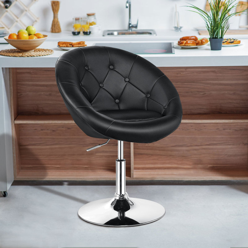 Bernando Faux Leather Swivel Barrel Chair, Black 