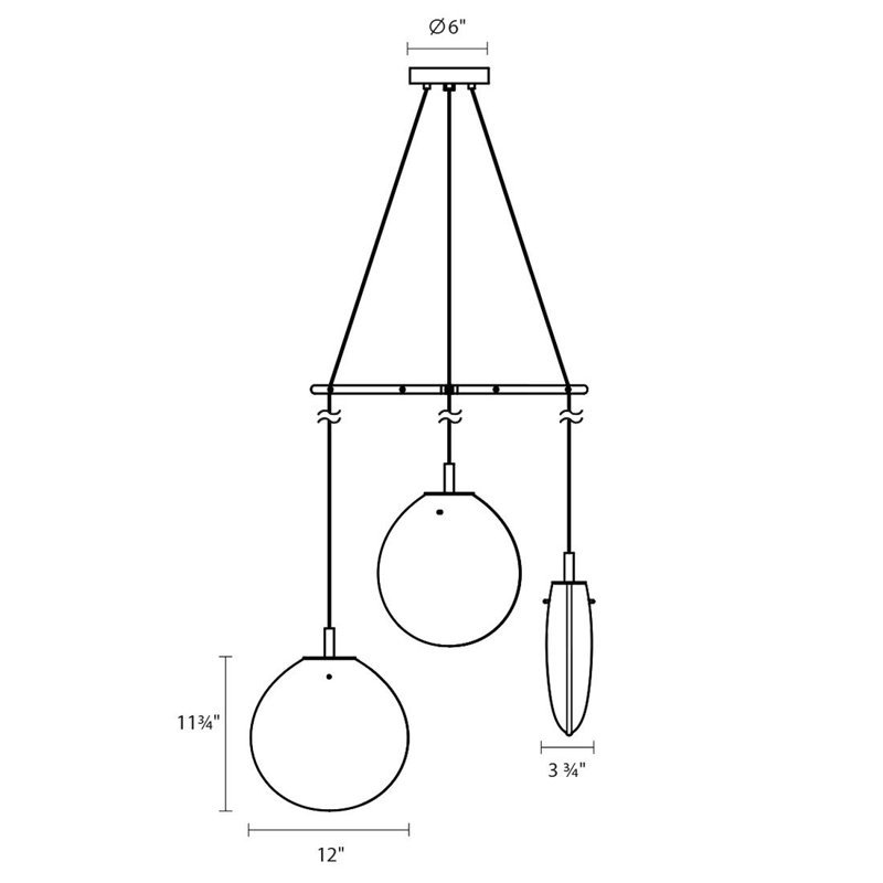 Luminaire suspendu à 3 lumières DEL Cantina, Transparent, H 14,75 po x l 33 po x P 33 po