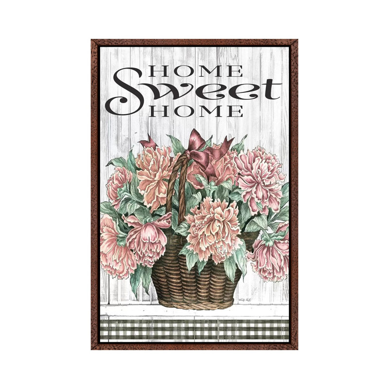 Home Sweet Home Peonies by Cindy Jacobs - Print on Canvas, 101.6cm H x 20.32cm W x 3.81cm D, Classic Brown Wood Framd Canvas