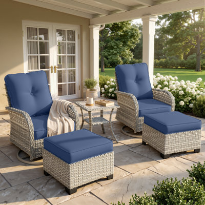 5-Piece Outdoor Swivel Glider Chair Set With Cushions, Ottomans And Side Table