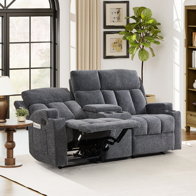 Manual Reclining Loveseat With Center Storage Console & Cup Holders, Dark Gray