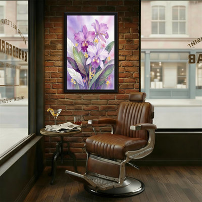 Plantes et fleurs d'orchidées mauves avec des feuilles vertes et des fleurs jaunes