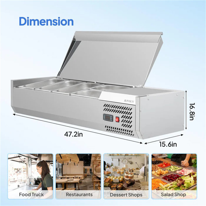 47 Inch Stainless Steel Countertop Refrigerated Prep Rail